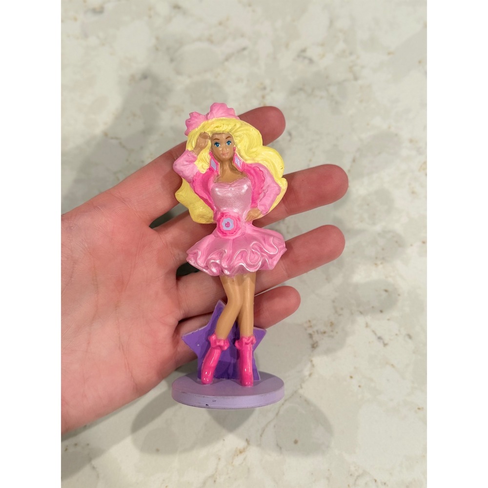 Vintage 1991 Barbie Figure McDonalds Happy Meal Toy Pink‎ Dress Star Base Mattel